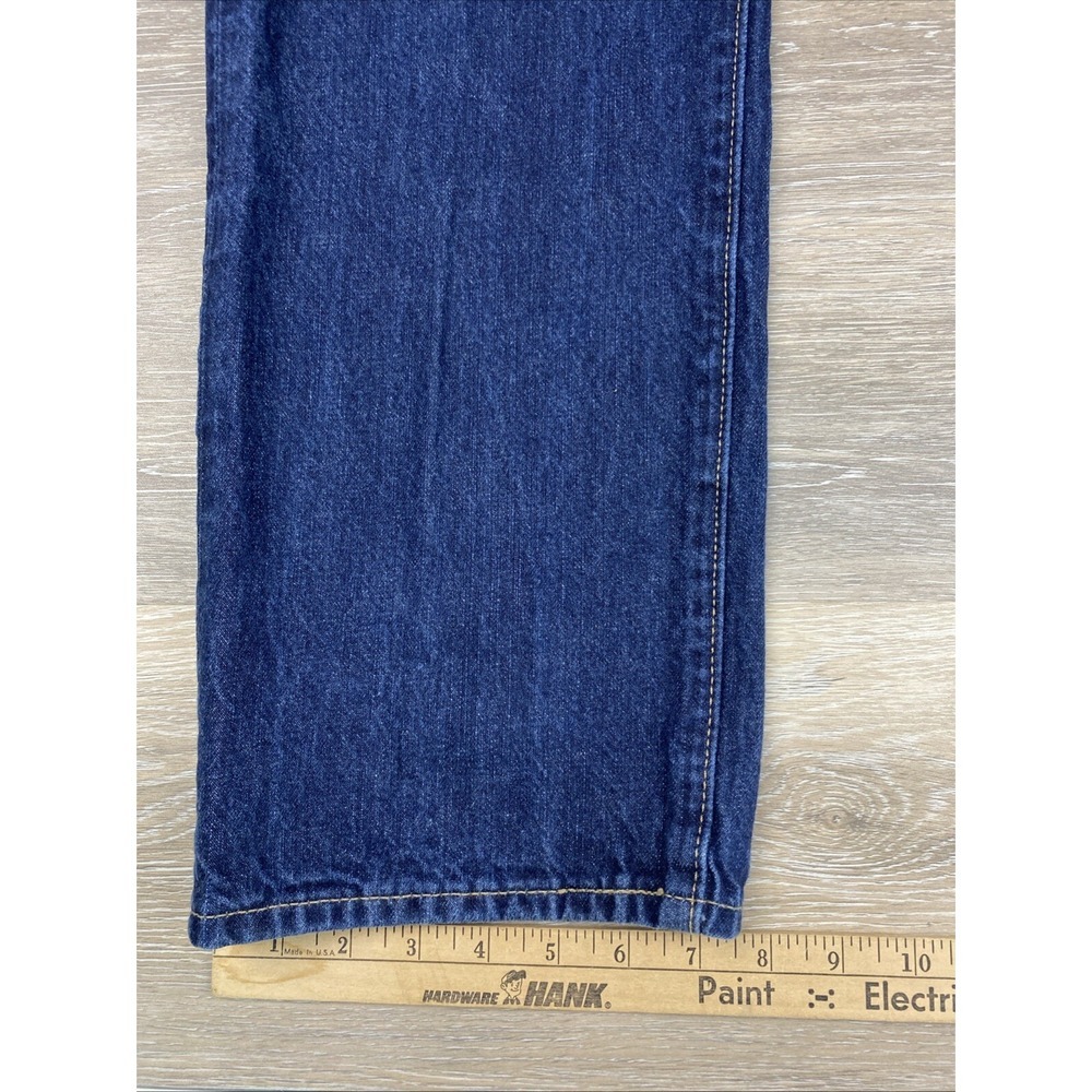 Levi's 501 Straight Leg Jeans Mens Size 38X34 Blue Denim Dark Wash Leather Patch - Picture 14 of 16